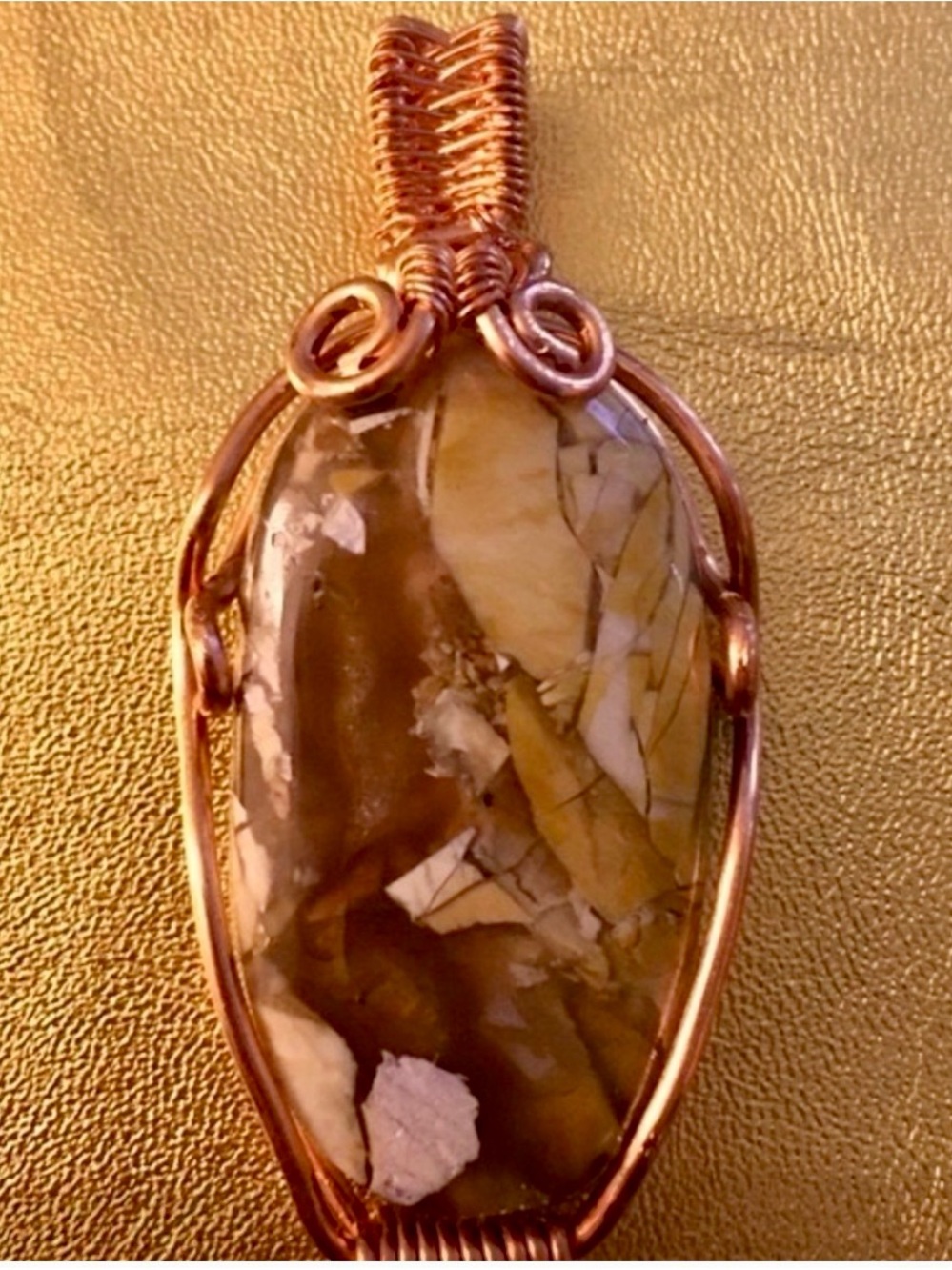 Brecciaren Mookaite Stone Wire Wrapped in Copper Pendant